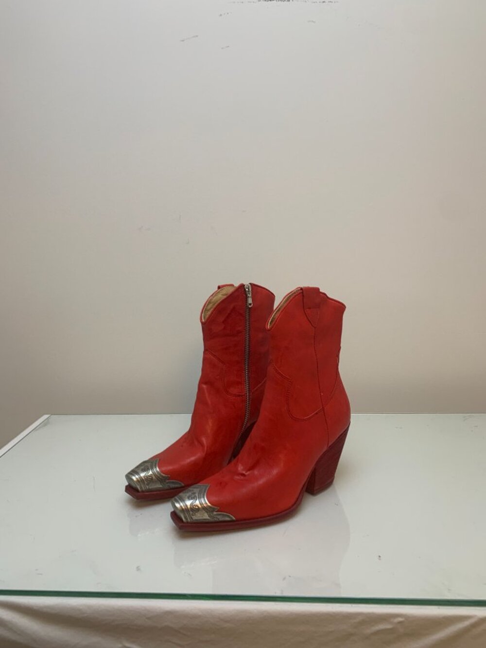 Free People Brayden Western Leather Boots Red - US 6 - Picture 13 of 14